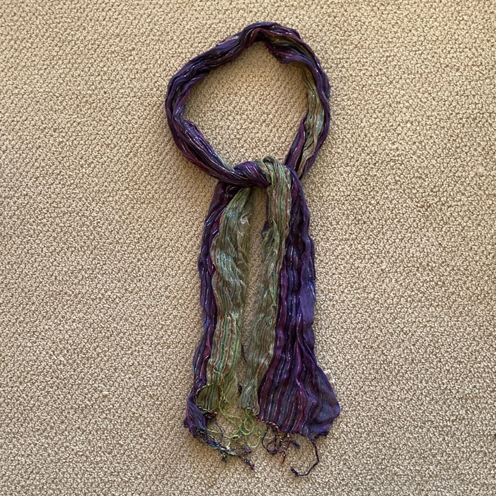 NEW Glitter Shiny Tassel Scarf Purple Green 100% Cotton Ultra Soft Boho NWOT